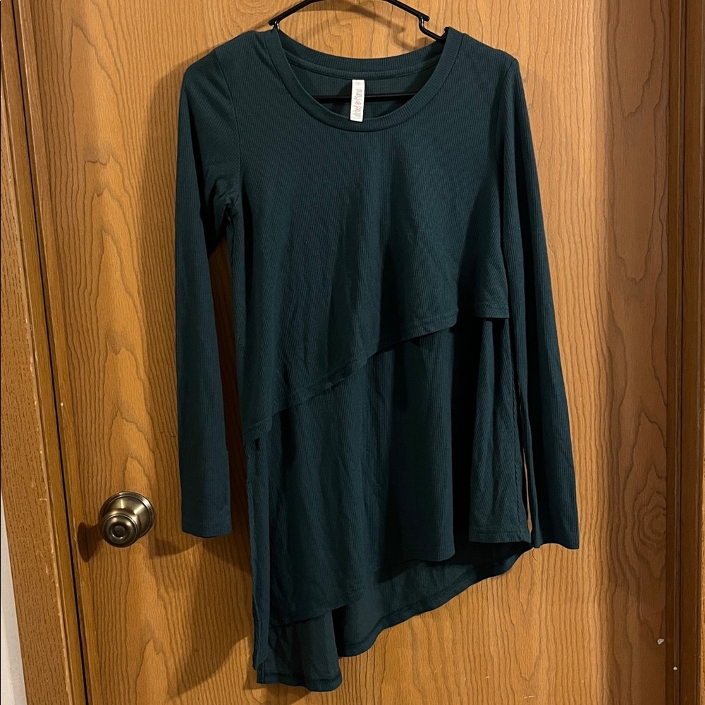 Latched Mama Women’s Long Sleeve Asymmetrical‎ Teal Nursing Tunic Small